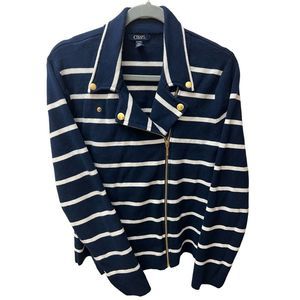 Chaps Navy and White Striped Zip Front Blazer Jacket